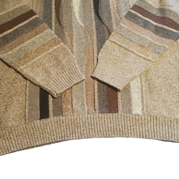 Vintage Norm Tompson Mens L Wavy Geometric 3D Biggie Cosby Muted Tans Sweater - Picture 4 of 9